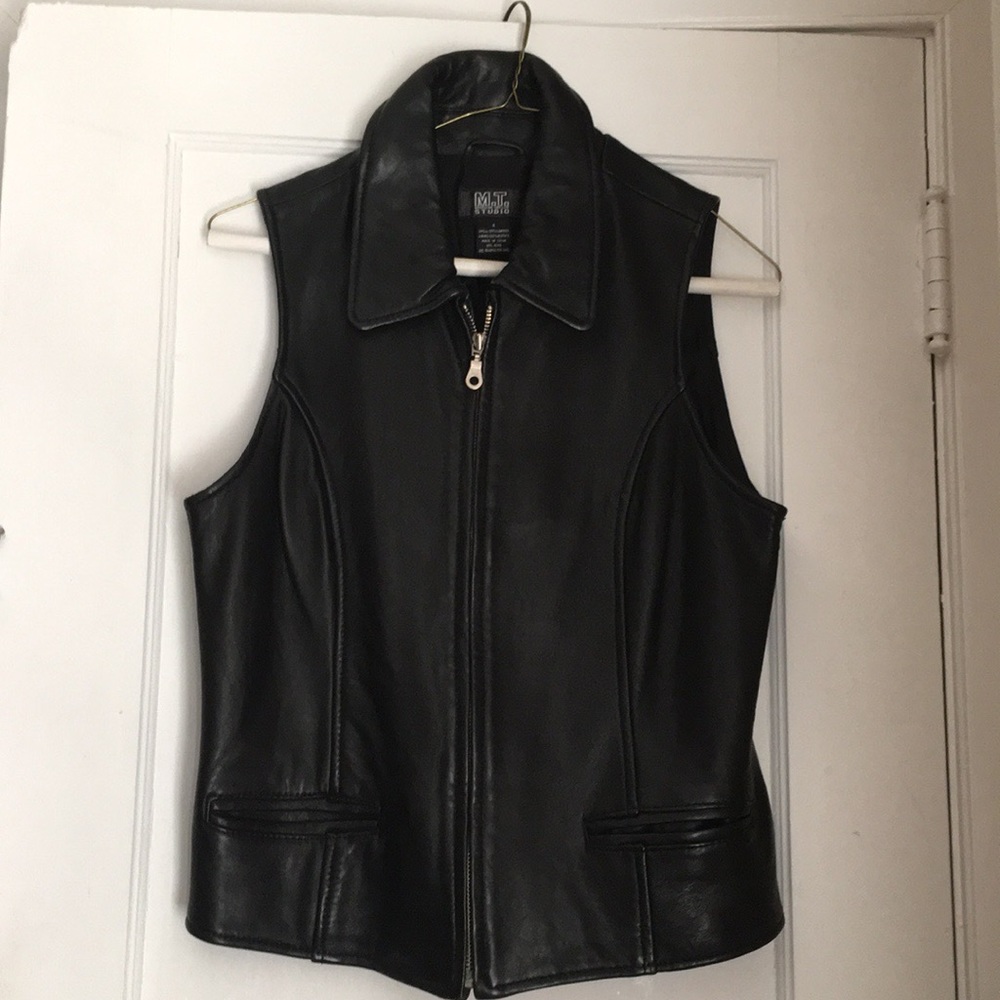 Black leather vest